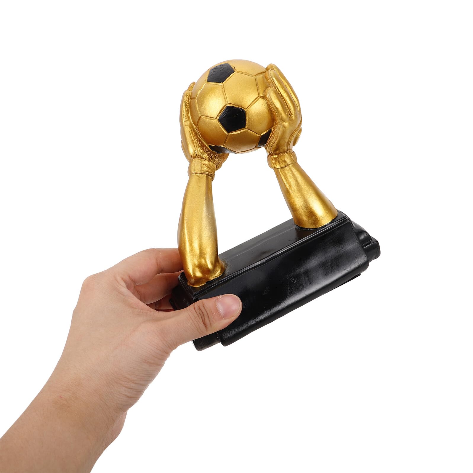 Angoily Trofeo de Fútbol Pequeño Estilo Antiguo, Resina Dorada con Diseño de Manos Abrazando Balón, Premio para Jugadores y Entrenadores, Decoración Deportiva y Regalos para Aficionados