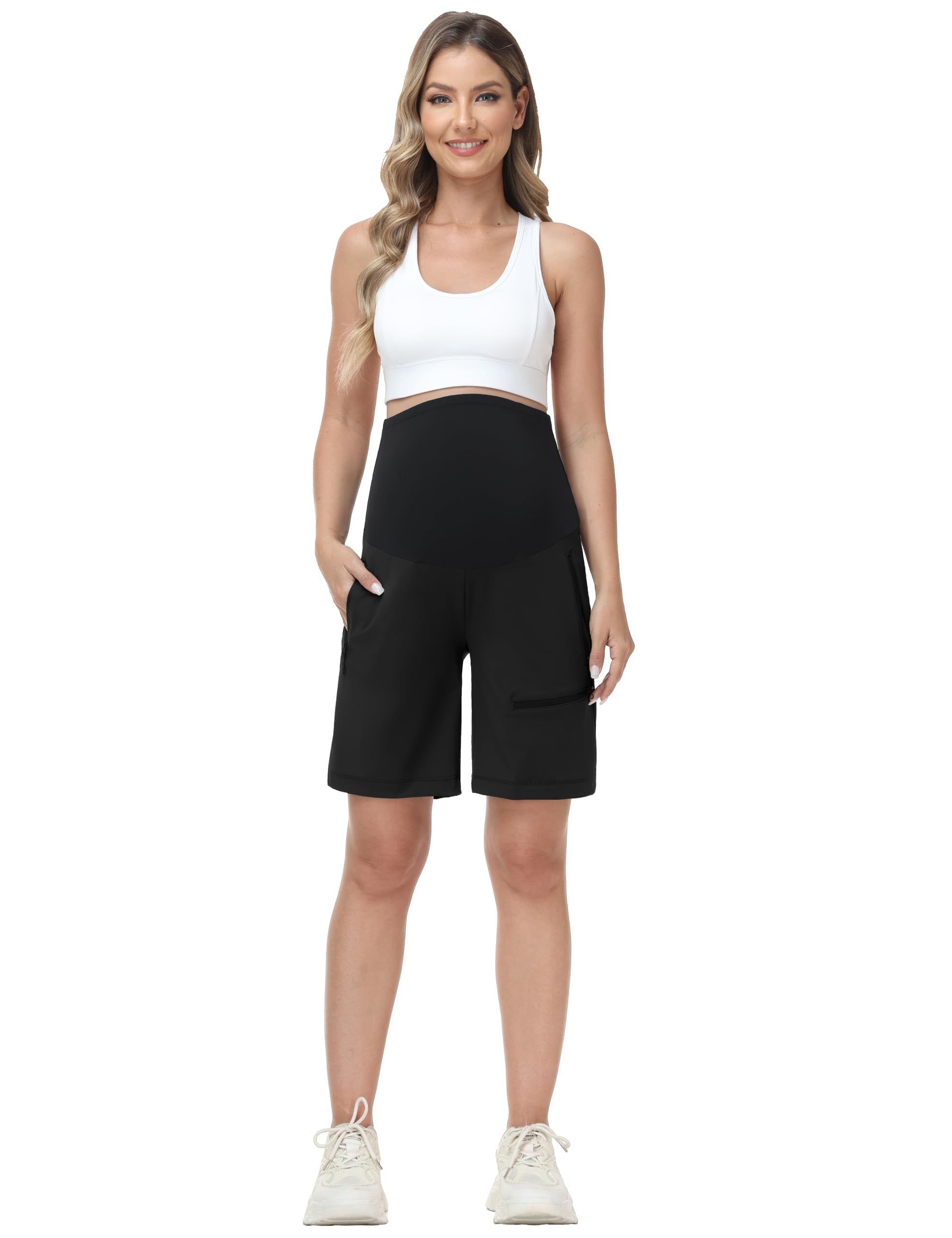 Pantalones Cortos de Maternidad con Soporte Abdominal de Secado Rápido con Bolsillos con Cremallera para Verano Senderismo y Running