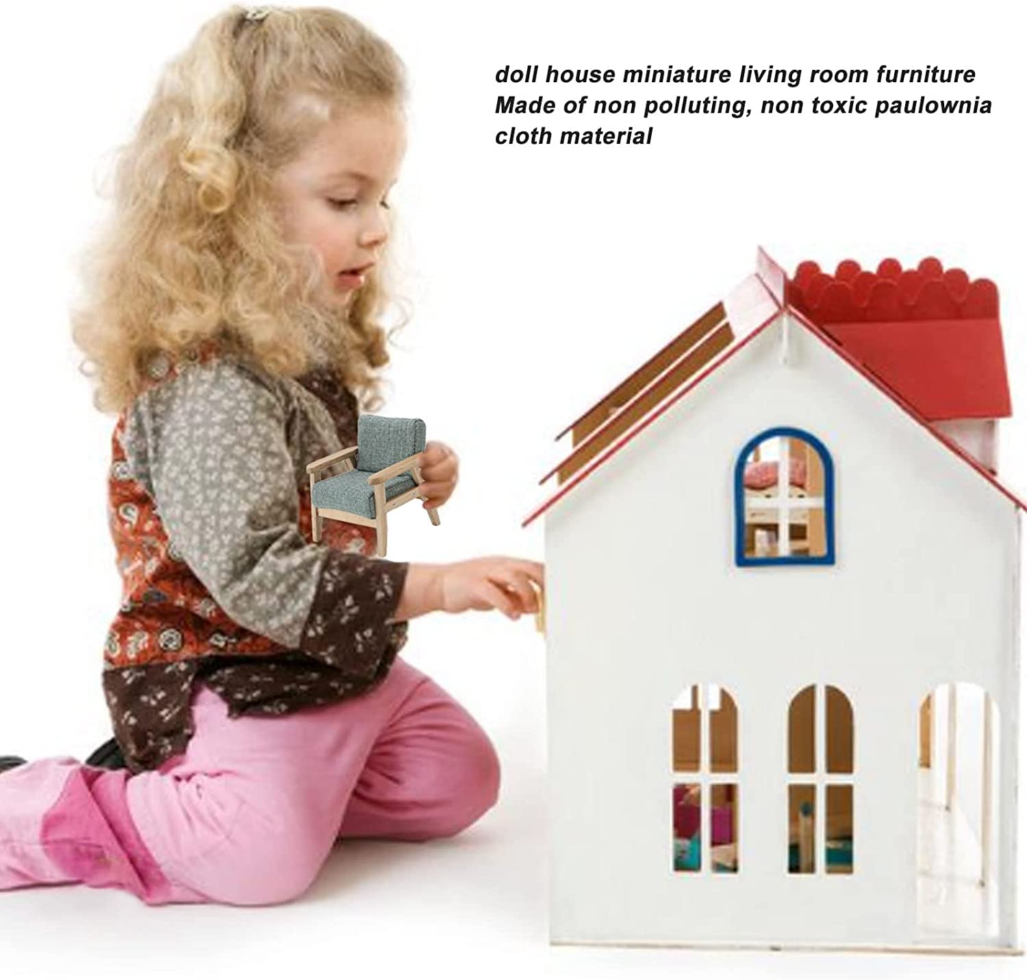 Poppenhuisbank op schaal 1/12: wit geverfd houten miniatuurdiorama - België