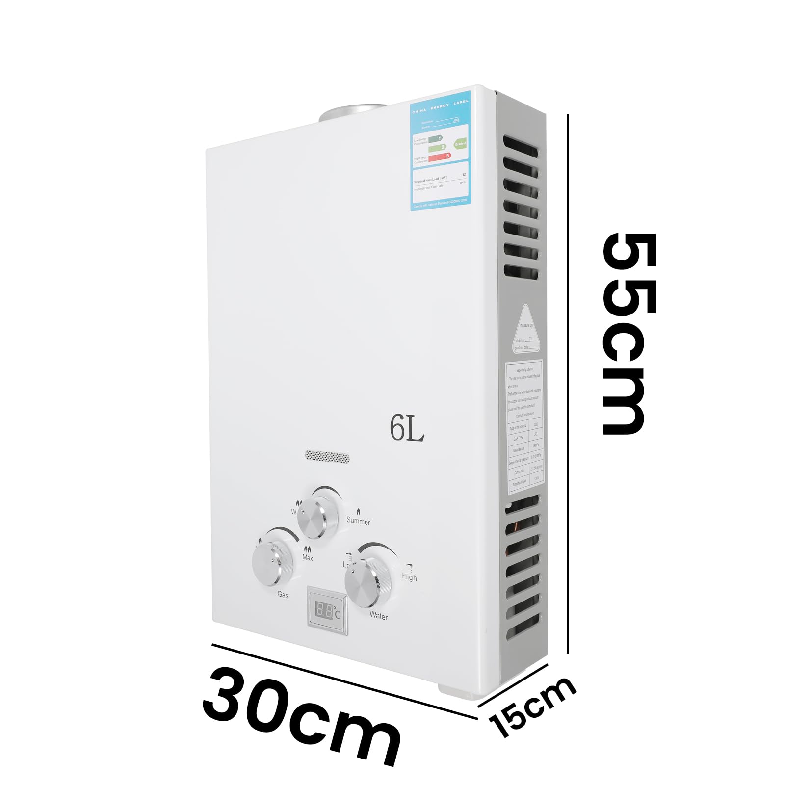 Scaldacqua a gas istantaneo 6L 12KW LPG,Gas propano gpl,10℃-60℃ (6L)