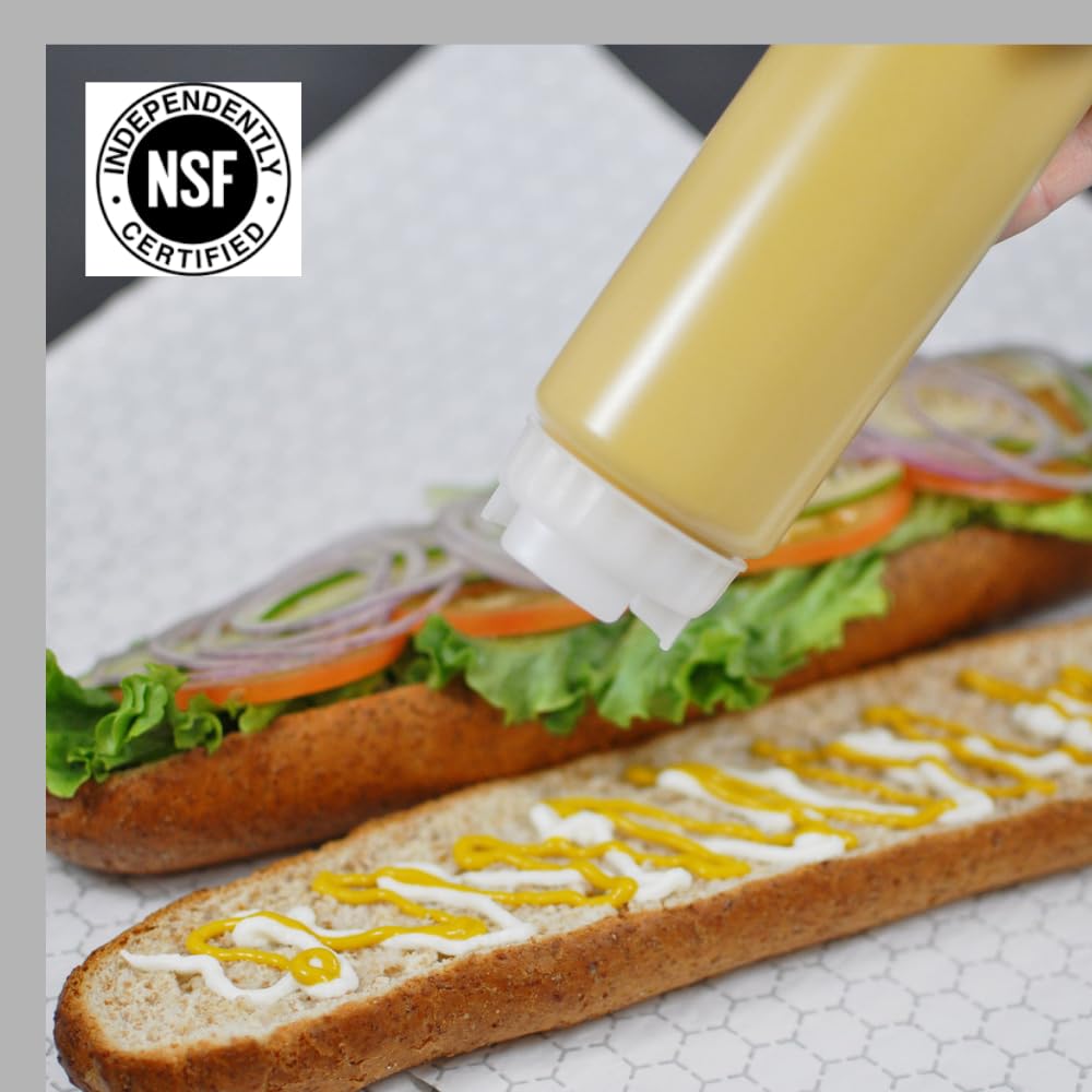 2 zestawy butelek do wyciskania do wielokrotnego napełniania 473 ml | niebieska końcówka duży dozownik zaworowy do grubych przypraw, sosów, ciasta i dressingów | Samouszczelniający bez kapania bez kłopotów | (6 sztuk)