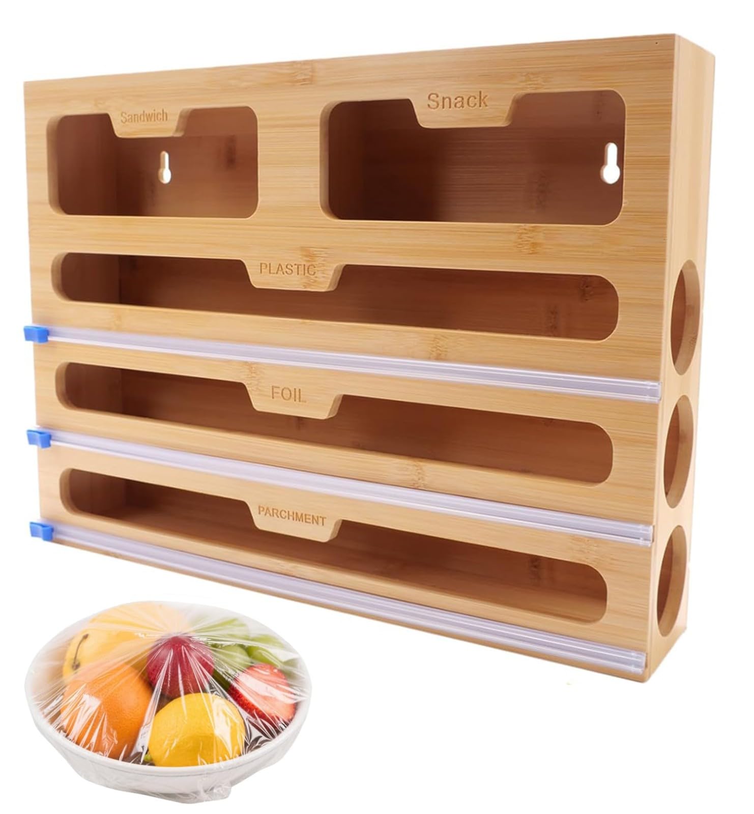 Distributeur De Film avec Cutter, Coupe-Film, Distributeur Aluminium Et Film Alimentaire, Distributeur De Film en Bambou, Distributeur De Film Alimentaire, Organisateur De Papier Ciré