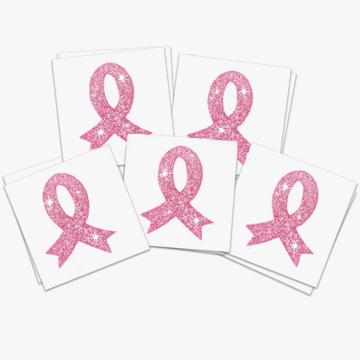 50 Pcs Breast Cancer Awareness Accessories Glitter Tattoo Stickers Temporary Face Stickers Pink Ribbon Body Tattoos for Women Girls