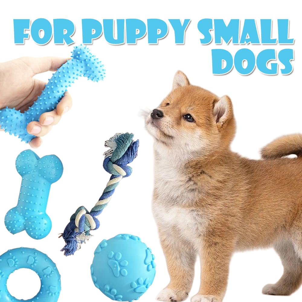 Speedy Panther 5Pcs Puppy Chew Toys for Teething Small Dogs - Squeaky Rubber Ball & Durable Cotton Rope Dental Toys - Image 2