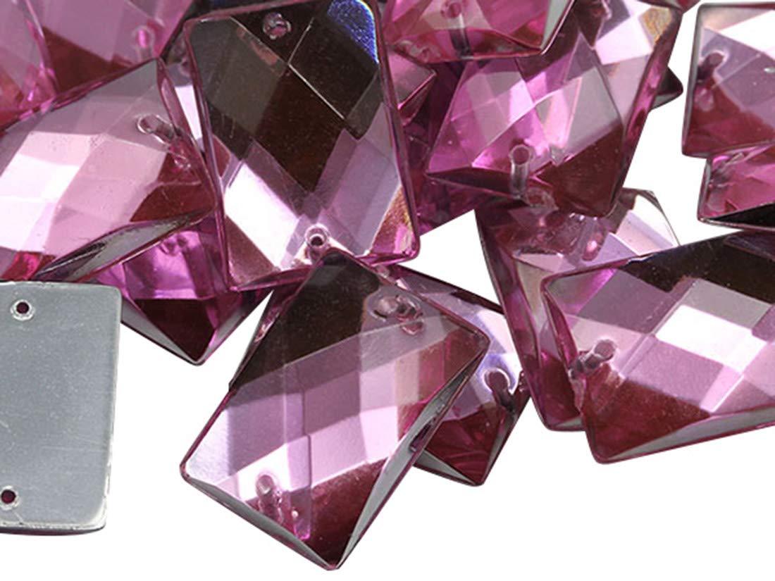 Allstarco 18x13mm Pink Lt. CH13 Flat Back Rectangle Sew On Beads for Crafts Plastic Acrylic Rhinestones with Holes for Sewing Clothing Embelishments