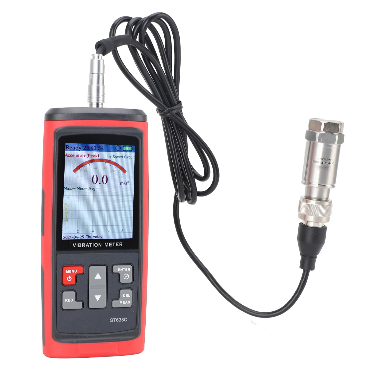 Vibration Meter, Color LCD Digital Vibration Analyzer for HVAC, Motors, Engines, Generator with Acceleration, Velocity, Distance, Frequency, Temperature Measurement, 8MB Storage