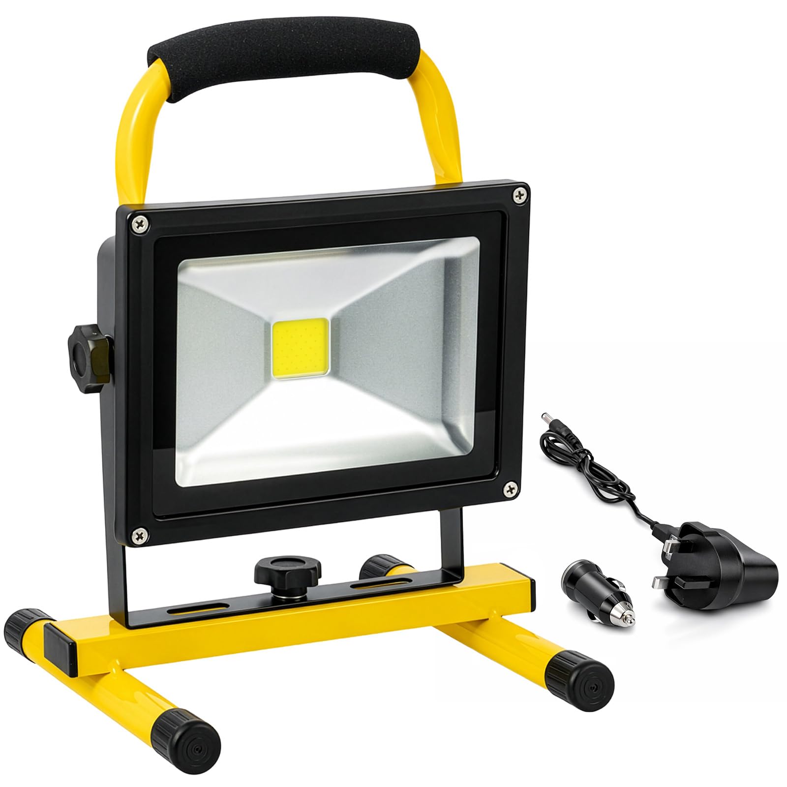 EVERGOODS LED Rechargeable Work Light 20W 3000LM Ultra Bright Portable LED Flood Light, IP65 Waterproof Outdoor Light Portable Rechargeable Floodlight with Rotating Stand for Garage, Camping