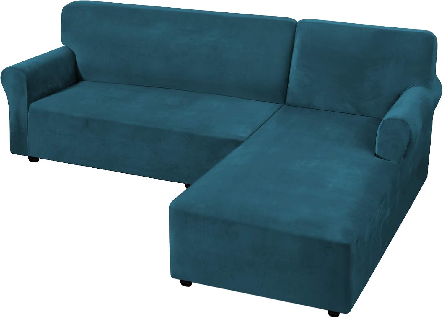 Rich Velvet Stretch 2 Pieces L-Shaped Sofa Covers Anti-Slip Sectional Sofa Slipcovers with Straps Bottom Luxury Thick Velvet Corner Sofa Cover(Large Size=Right Chaise with 2 Seater, Deep Teal)