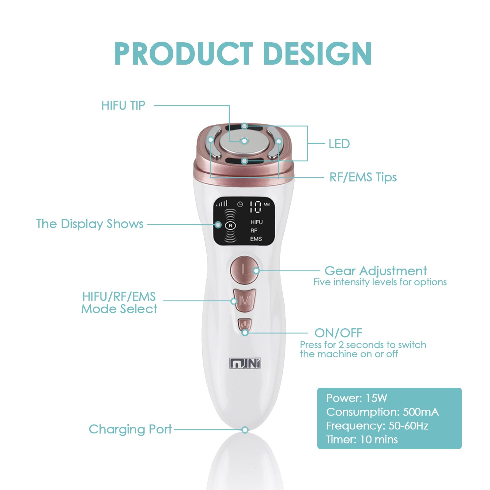 Mini maszyna do twarzy HIFU, ultradźwiękowe urządzenie kosmetyczne RF wzmocnione technologią masażu twarzy EMS, używane do przeciwzmarszczkowego odmładzania skóry, liftingu, ujędrniania i usuwania