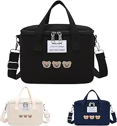 Bolsa Térmica lancheira com Alça Ajustável, Design de 3 Ursinhos, Ideal para Marmitas e Bebidas (PRETO)