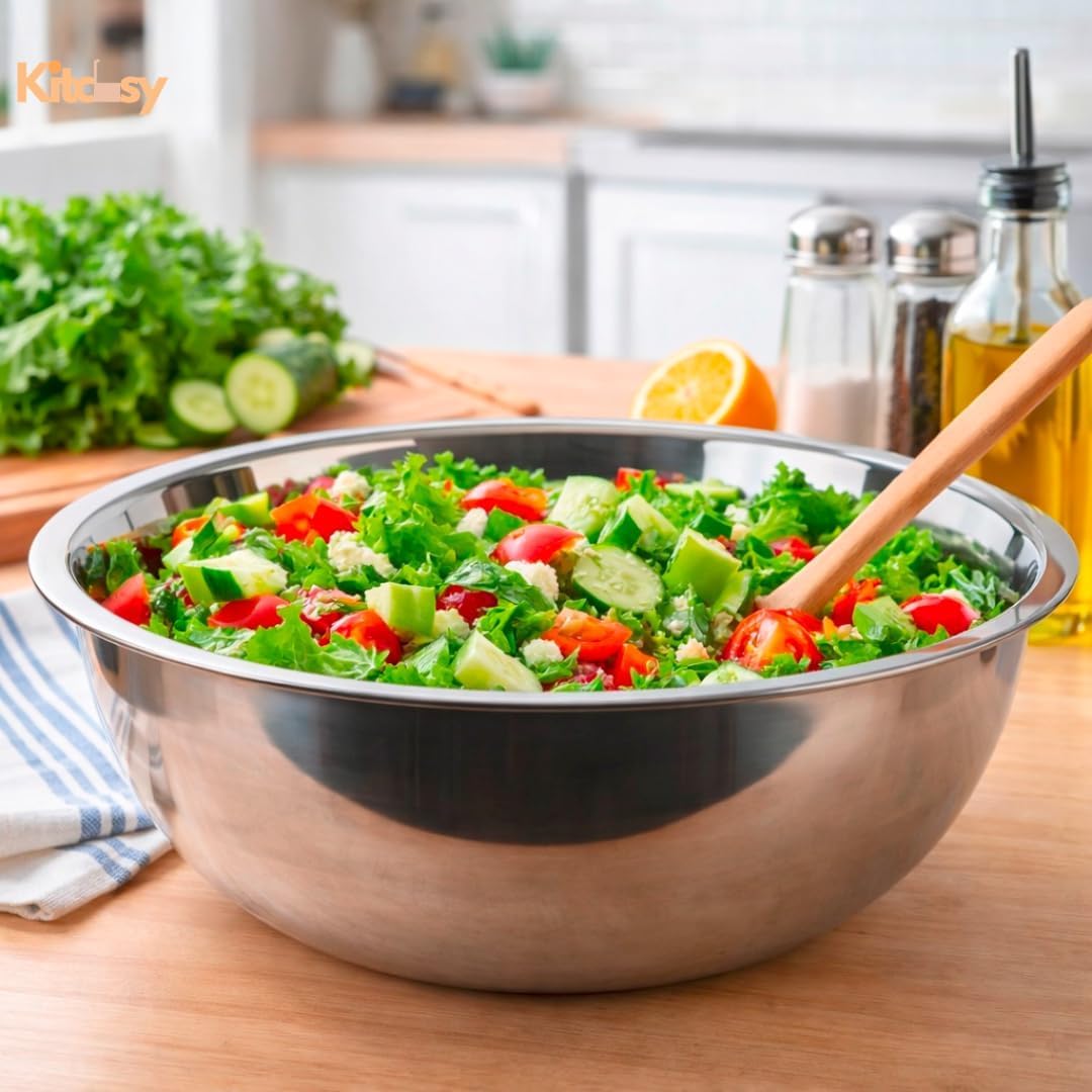 20 Qt Stainless Steel Mixing Bowl– Large Heavy Duty Metal Prep & Baking Bowl with Flat Base – Professional Kitchen Bowl for Cooking, Baking & Meal Prep (1)