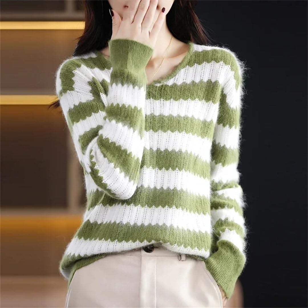 Vogrtcc Maglione Lavorato A Maglia in Cashmere da Donna Autunno Inverno O-Collo Top Warm Strip Pullover Casual