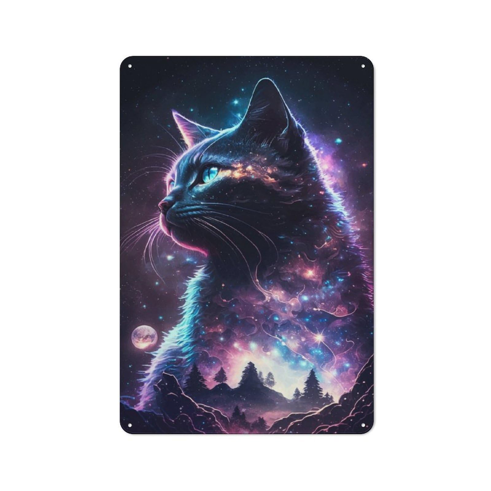 Rustic Vintage Metal Sign 30x20cm Featuring Cat Galaxy, Home Bar Decor for Cafe, Pub, Workshop Or Home Bar