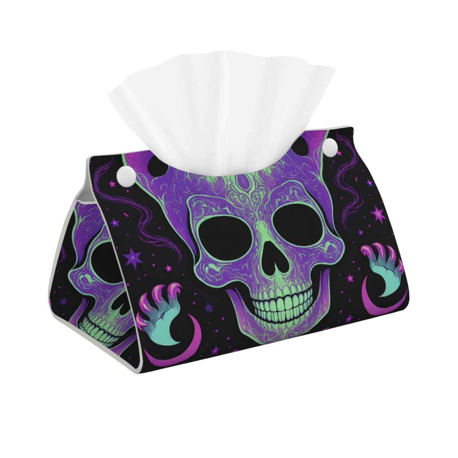 Halloween Trippy Goth Black Cat Skull Long Tissue Box Cover Holder Home Decor Aesthetic 7.87'' x 5.12'' x 0.98''