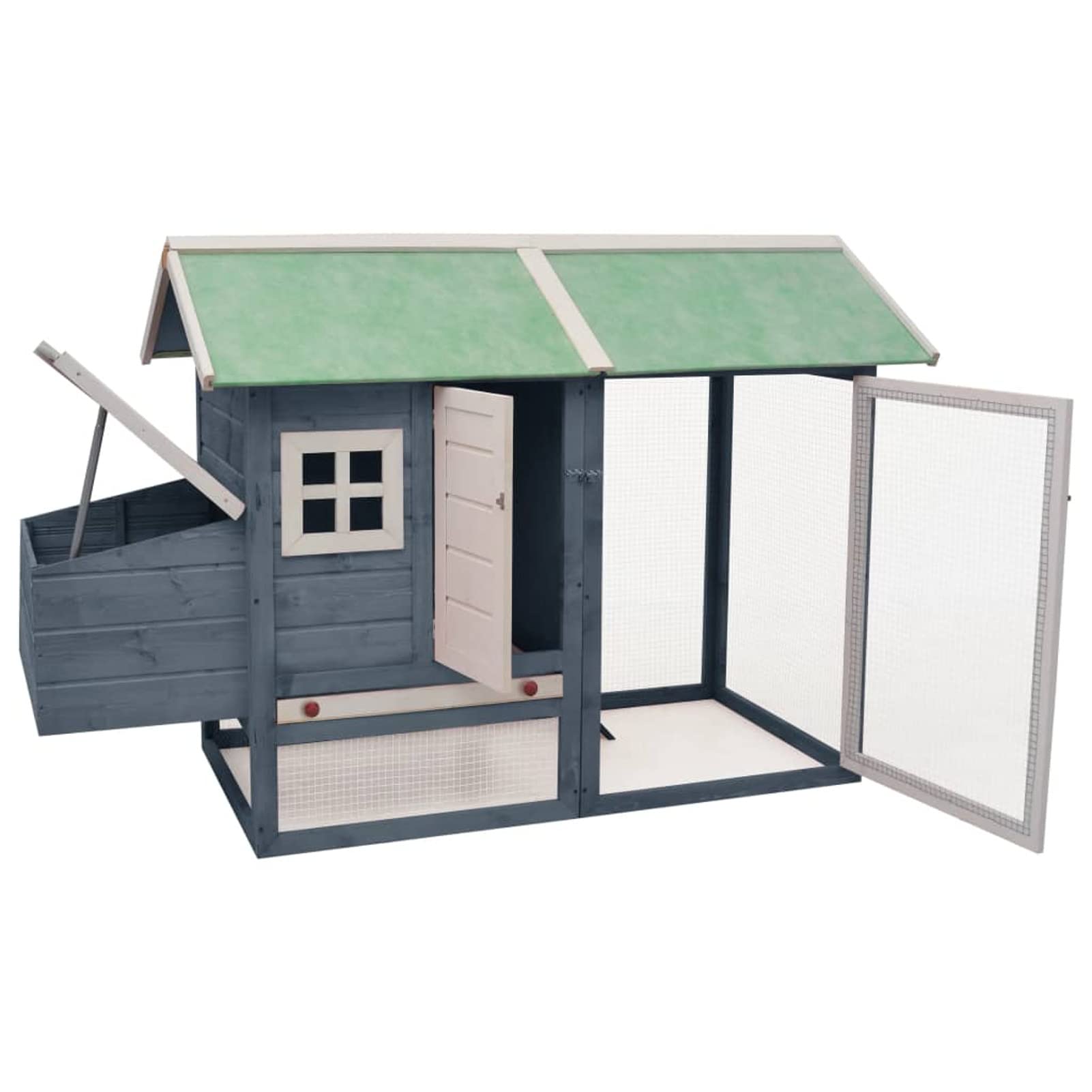 Homgoday Jaula de pollo gris de 170 x 81 x 110 cm, madera maciza de pino y abeto, gallinero y corral, jaula para gallinas, patos, conejos, perros, jaula de aves de corral