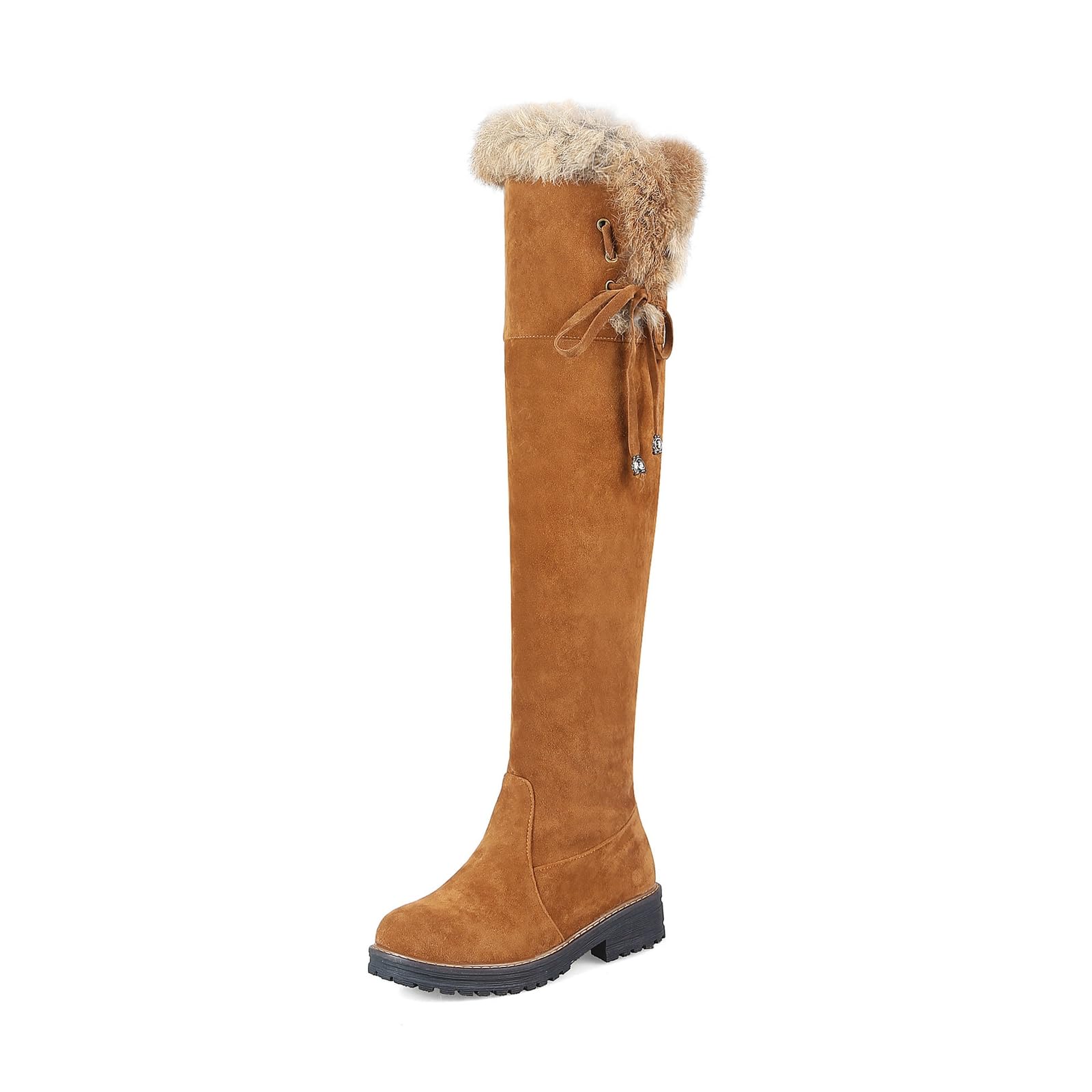 Womens Winter Over The Knee Boots Faux Suede Fur Lined Thigh High Low Heel Boots Warm Fur Riding