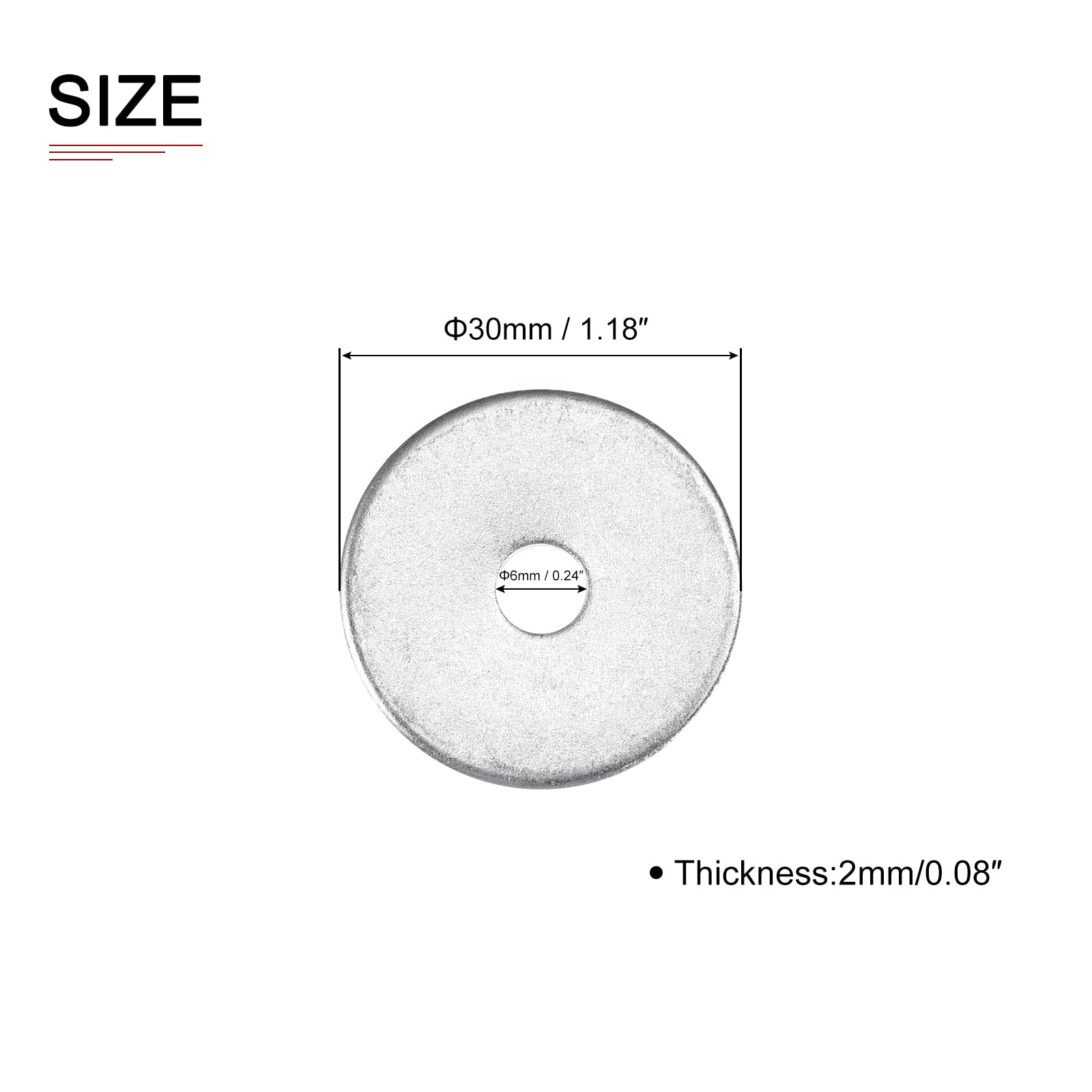 DTGN 6mmx30mmx2mm(IDxODxT) Carbon Steel Flat Washers - 25Pack - Good for Industrial Machinery - Flat Ring Gaskets - Silver Tone - Image 2