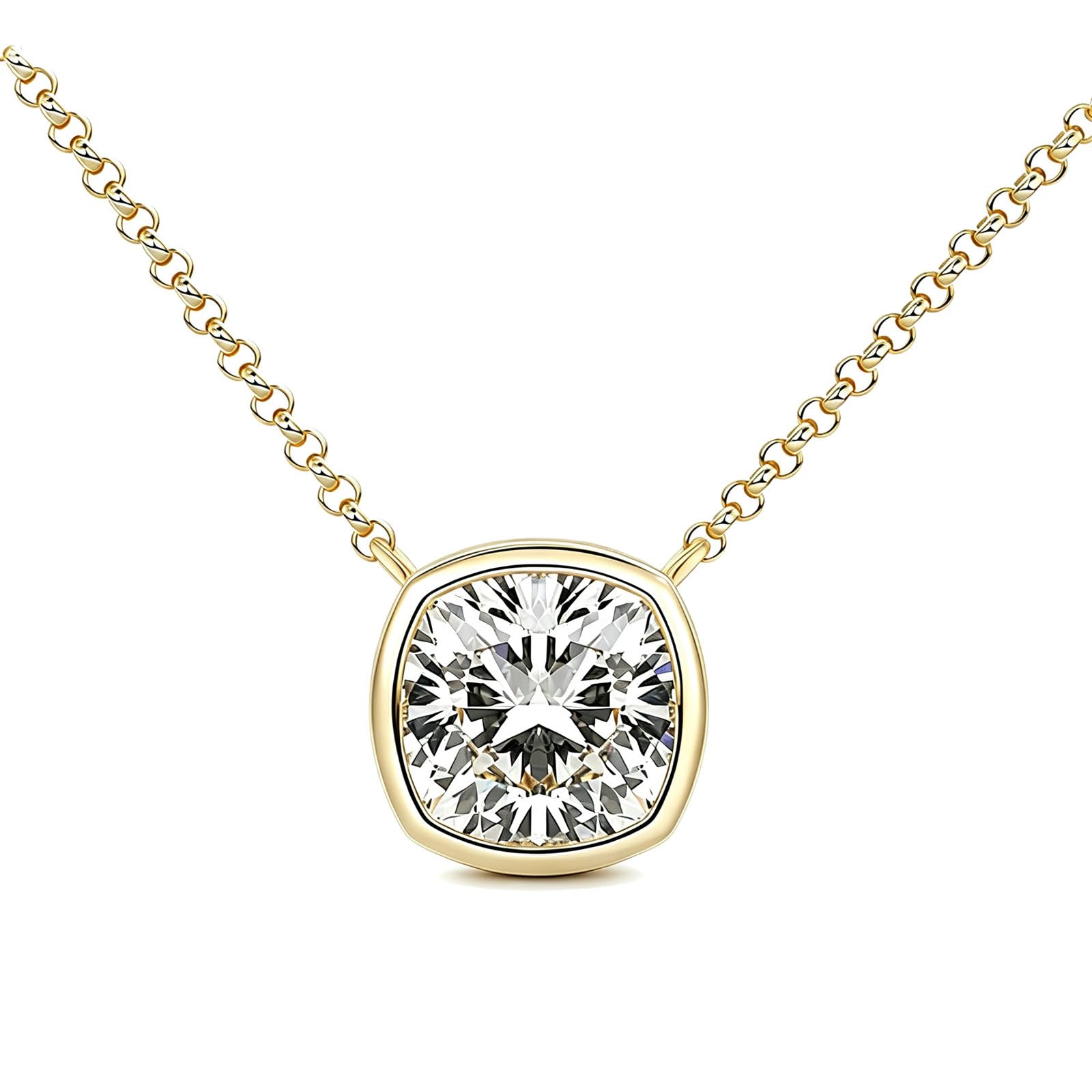 Collar de oro de 9/14/18 quilates, collar con colgante de moissanita cuadrada de 2 quilates