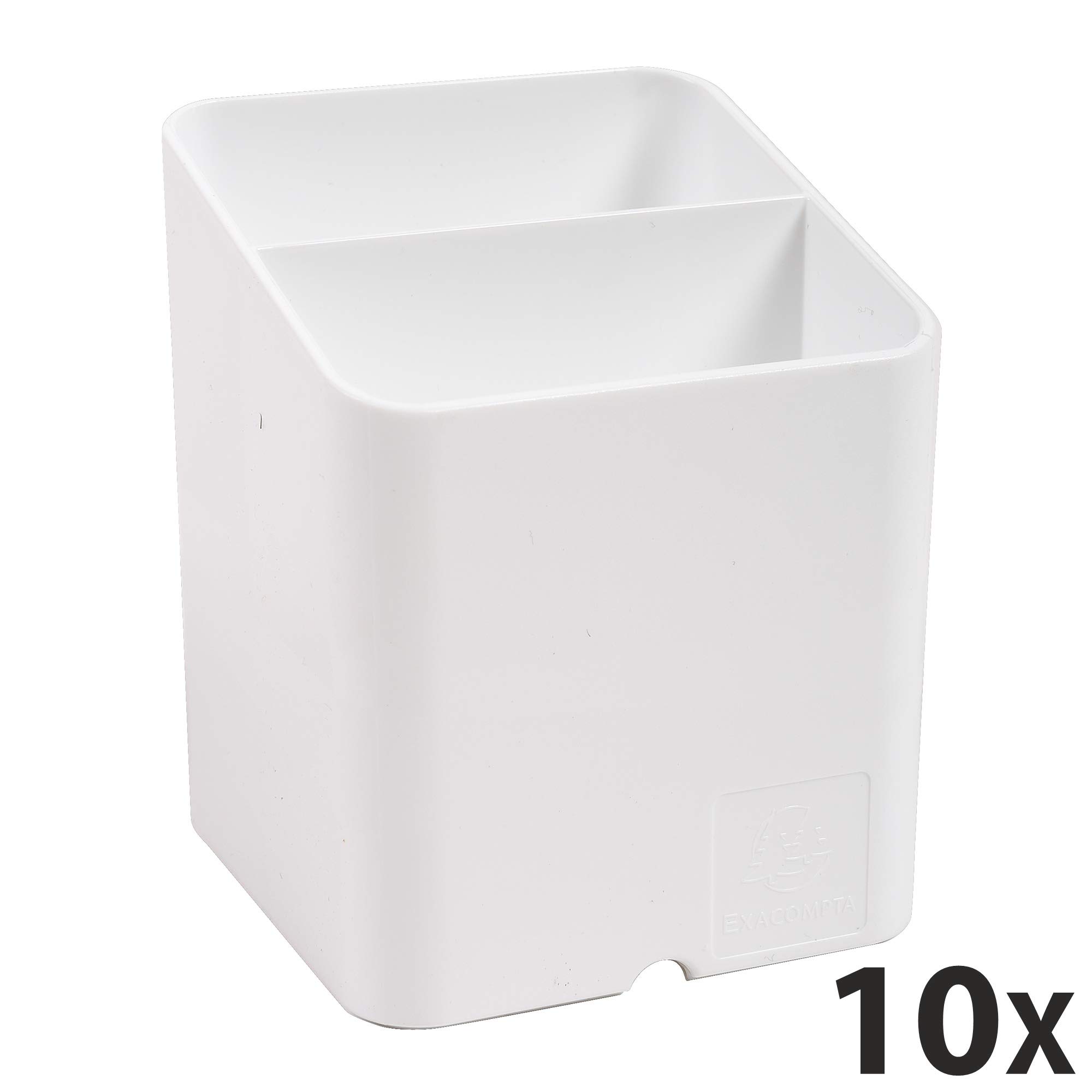 Exacompta - Réf. 67713D - carton de 10 Pots à crayons PEN-CUBE Office - Avec 2 compartiments de taille et de hauteur différentes - Dimensions 7,4x7,4x9,3 cm - Couleur Blanc