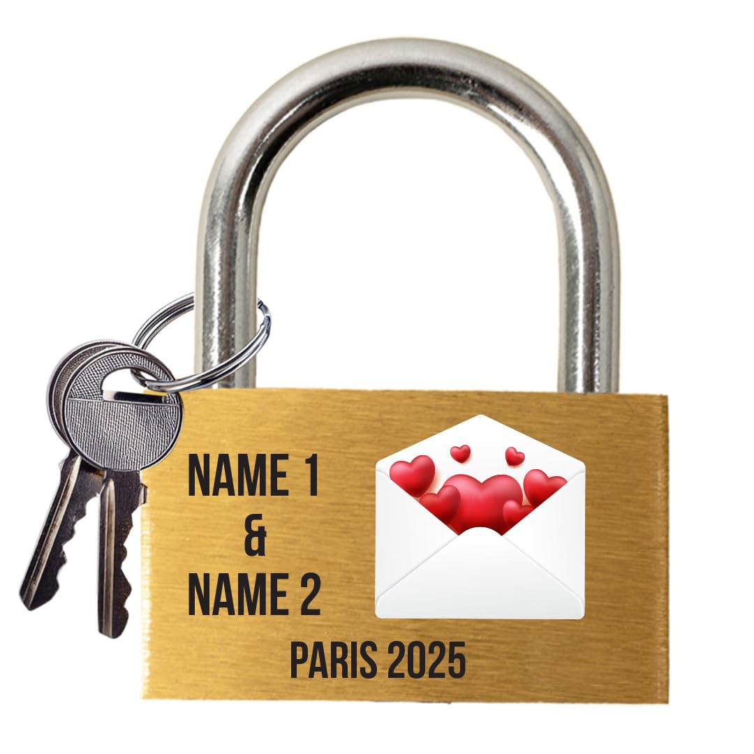 Star Online Gold, Silver Personalized Engraved Love Lock - Wedding & Anniversary Ceremony Gift - Custom Padlock Couples Name Linked Hearts Romantic Bridge Keepsake (Love Mail)