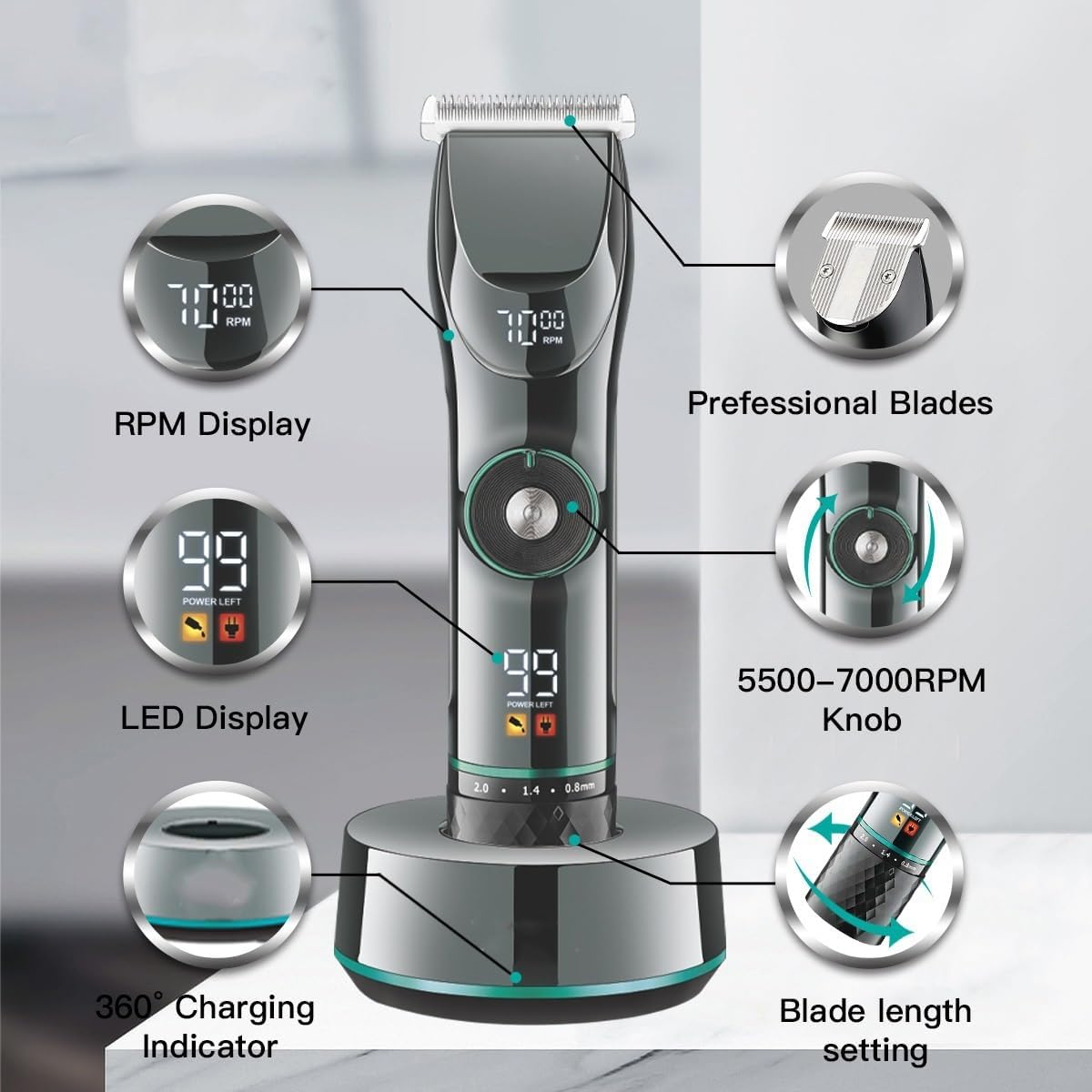 Mens Hair Clippers Professional Clipper Adjustable Hair Trimmer Haircut Machine Cordless Electric Barber Trimmer for Men