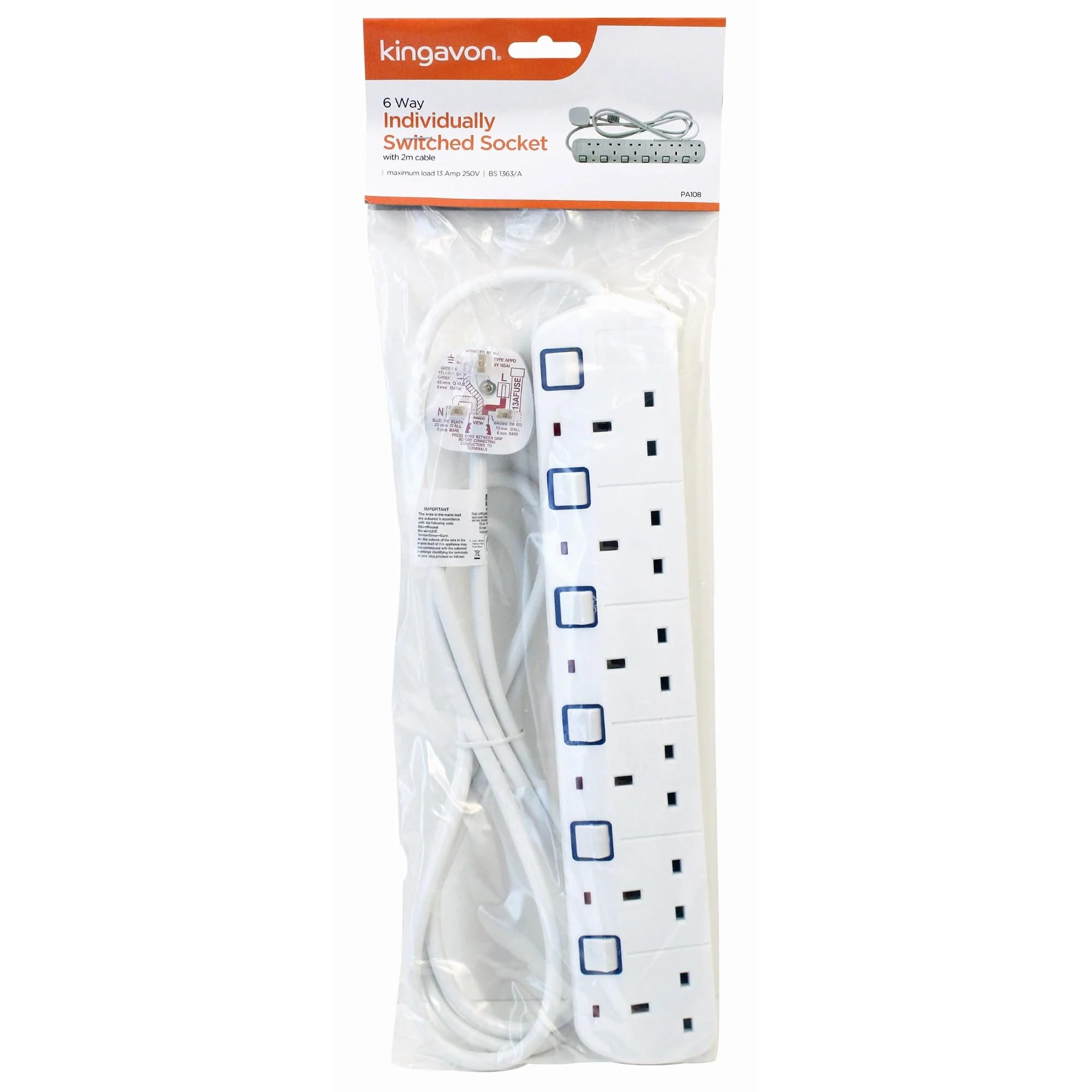 Blackspur BB-PA108 6 WAY INDIVIDUALLY SWITCHED SOCKET WITH CABLE