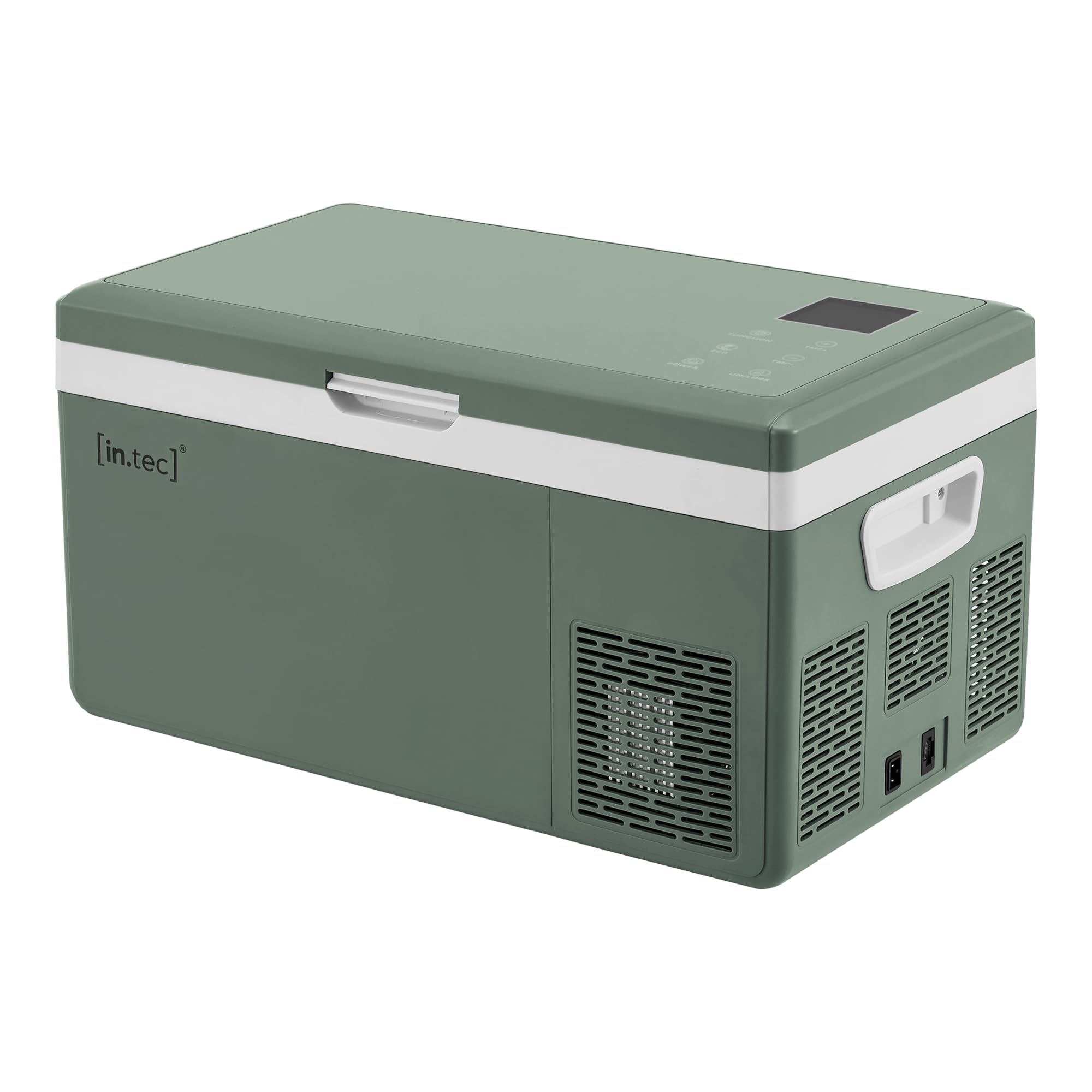 in.tec Nevera Portátil Eléctrica Arnesano Nevera Pequeña de Viaje Pantalla Digital LED con Compartimentos para Coche Barco Hogar Camping Camión hasta -20°C Plástico 15 L - Verde Militar