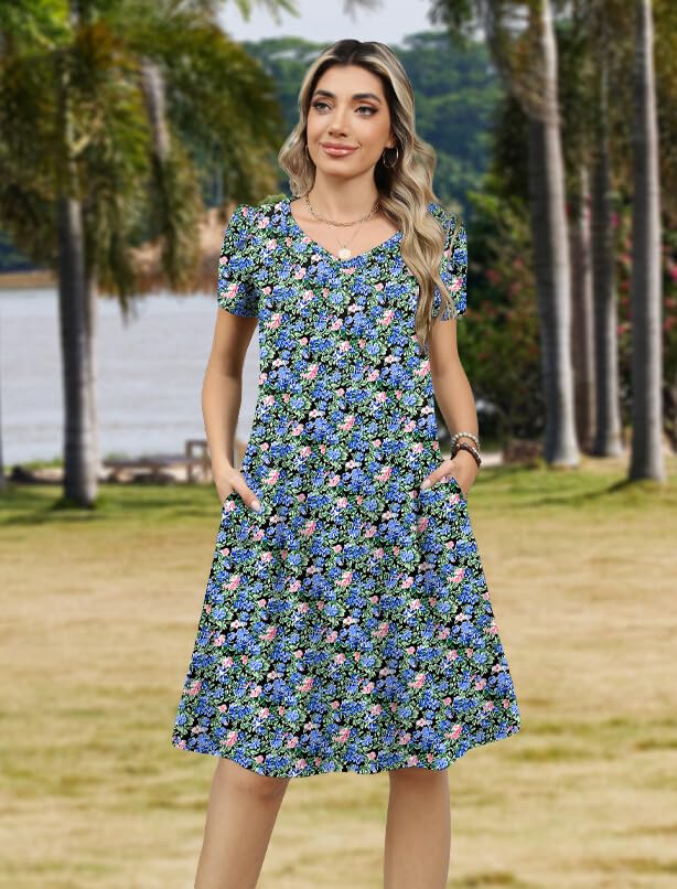 Image of Zeagoo Womens Summer A-Line Dress with Pockets Mini Short Sleeve Dresses Flowy Beach Swing Dress 2026 Vacation Travel