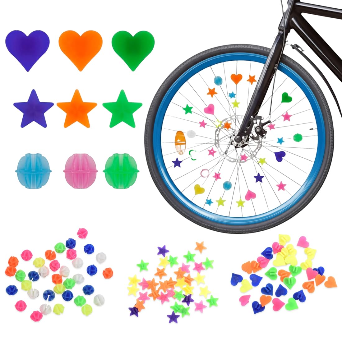 210 pezzi accessori bici bambina perline riflettenti cliccabili per ragazze e ragazzi