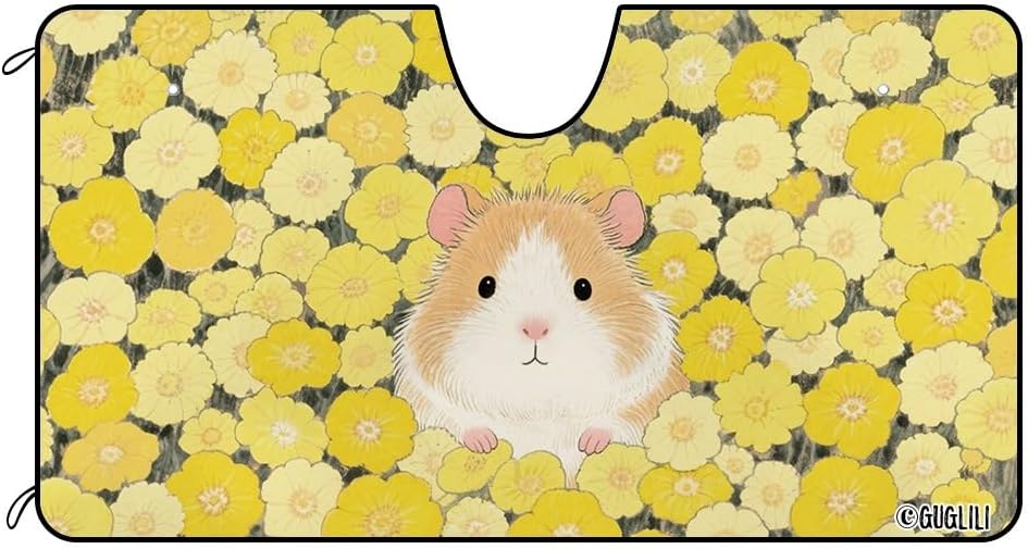 Dog Windshield Sun Shade Front Window Sunshade Guinea Pig & Yellow Florals Design Windshield Cover Blocks UV Rays for Car Truck SUV 51 x 26.8 Inch Style 2