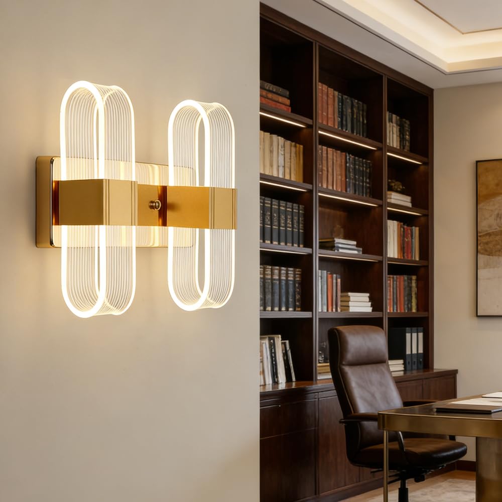 FDOIUTU LED Wall Lights Indoor Modern 24W Indoor Long Wall Lights Acrylic wall lamp 3 Color temperatures Adjustable Spot Light Night Lamp for Living Room, Bedroom, Hallway, Stairs (Gold-S)