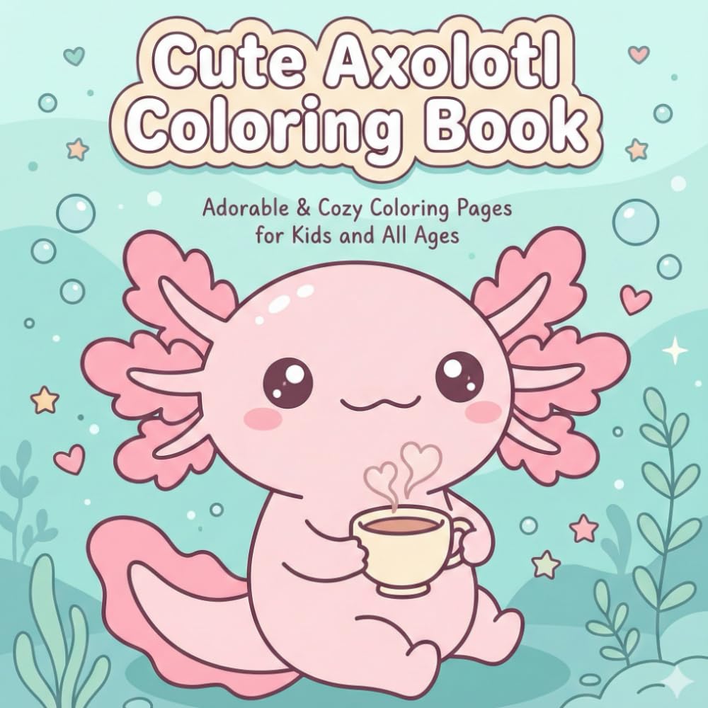 Cute Axolotl Coloring Book: Adorable, Cozy & Fun Coloring Pages for Kids and All Ages