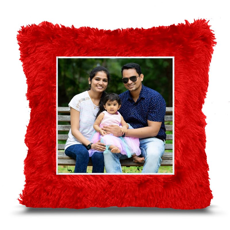 Fur Personalized Gift Photo Cushion for Boyfriend Girlfriend Husband Wife on Occasions Valentine's Day Birthday Anniversary Special Love Gift Square 15x17 inch, Red (PC4)-image-28
