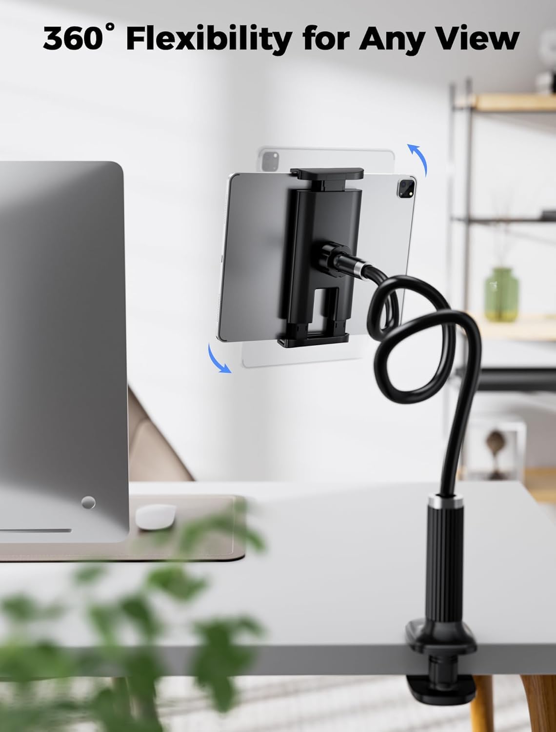 Huayifa Support Pour Tablette,col De Cygne - Bras Réglable Flexible Dans Le Lit Pour IPad, Téléphone Portable, Commutateur, Samsung Galaxy Tabs/etc. Longueur Totale De 98 Cm (Blanc