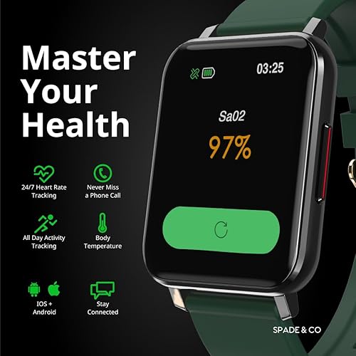 Miniatura 8 de Spade & Co Smartwatch 2 - Monitor avanzado de salud y estado físico con temperatura corporal, oxígeno en sangre y monitoreo de frecuencia cardíaca,