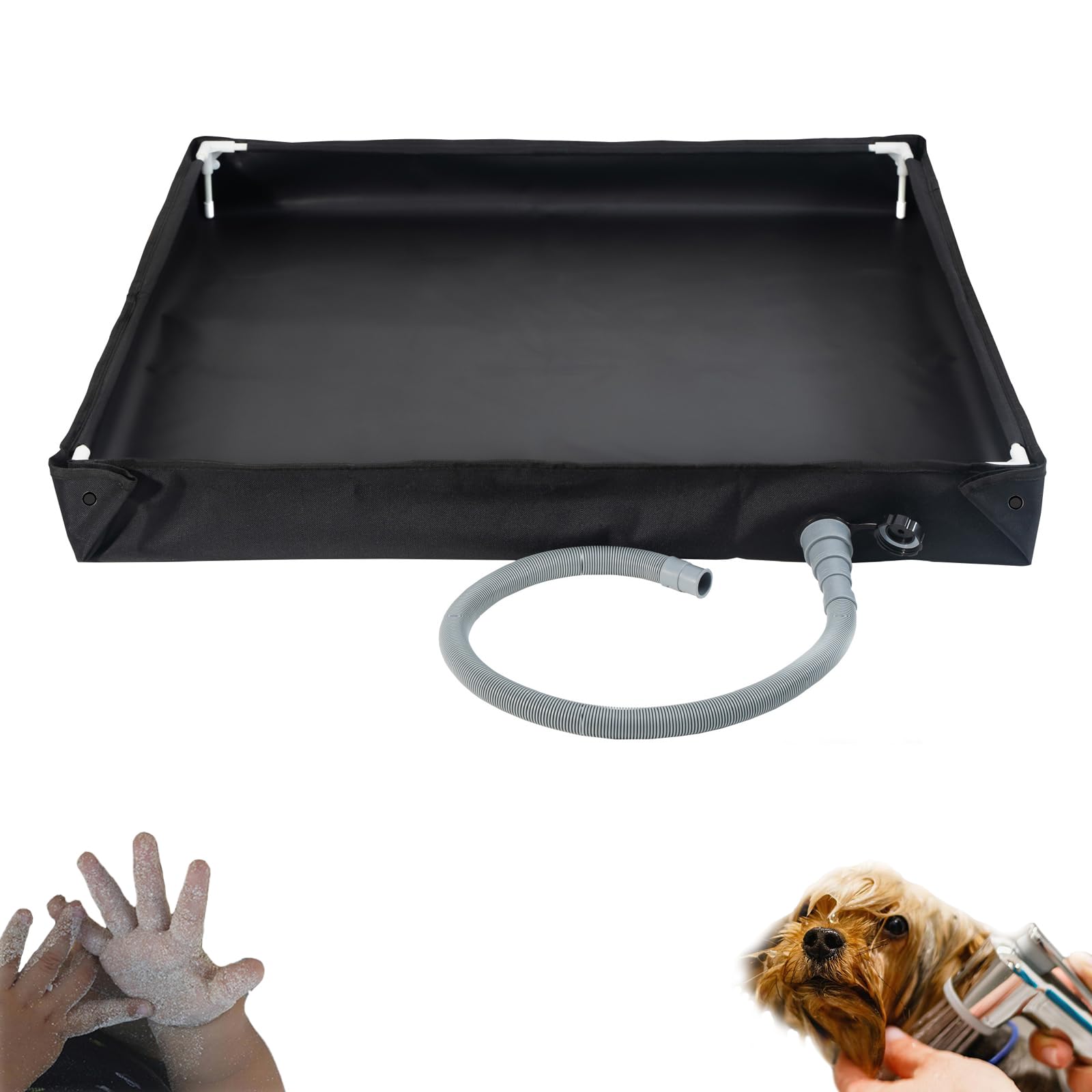 Genérico Plato de Ducha portatil Plegable 80×80×10cm,Base Plegable Impermeable PVC+Oxford,Drenaje Integrado,Ideal Camping,Autocaravana,Mascotas,Baños temporales,Transporte fácil,Uso Exterior,Antimoho