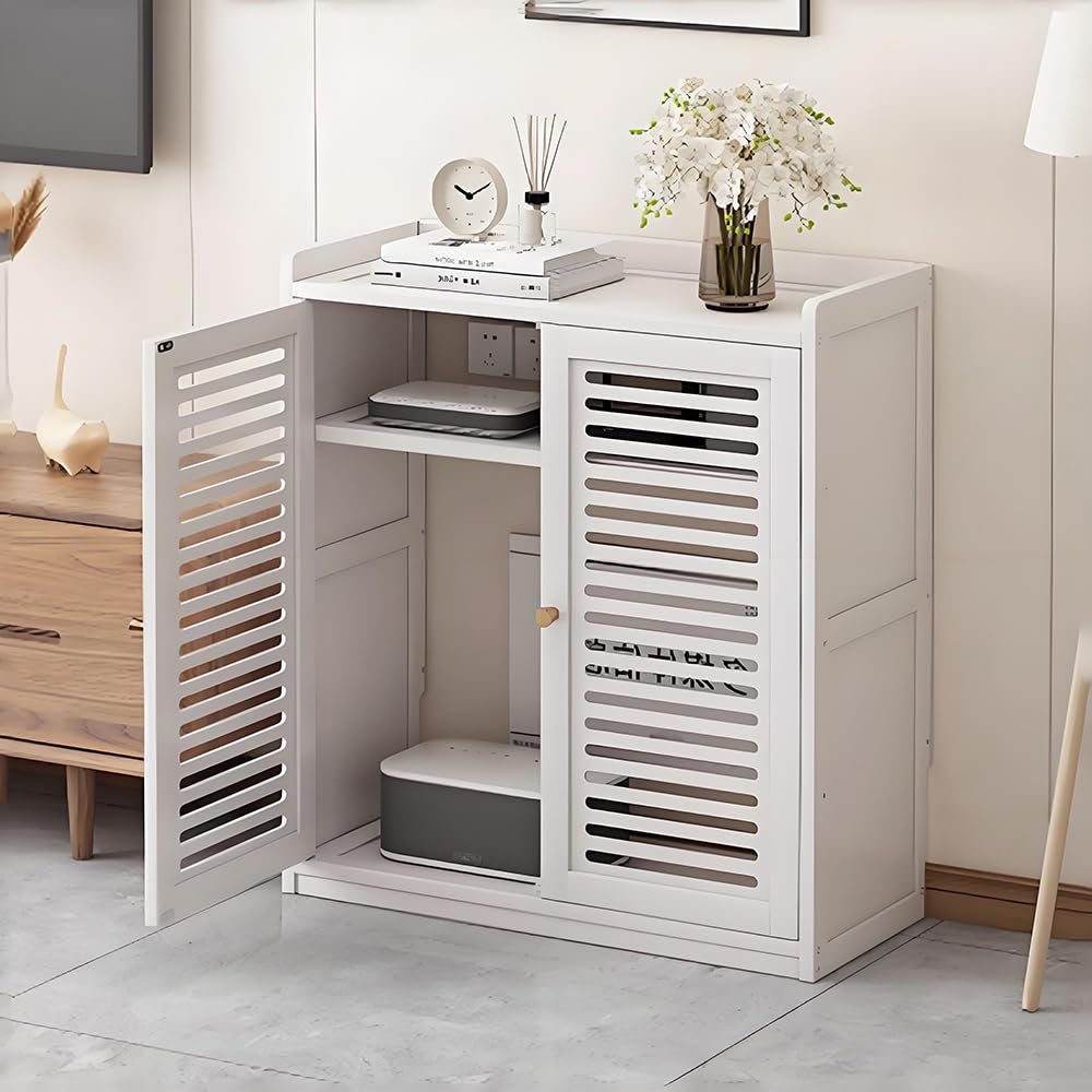 Caja Organizadora Cables, Router Rack, Gestión de Cables Estante de Almacenamiento Está Diseñada para Mantener los Cables Ordenados y Proteger los Equipos de la Acumulación de Polvo y Daños(White)