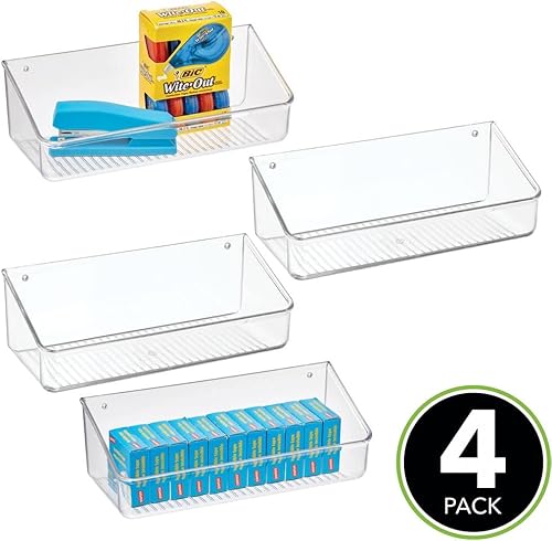 Miniatura 2 de mDesign Bandeja organizadora de almacenamiento de plástico para el hogar con cinta autoadhesiva, estante colgante para paredespuertas en la entrada,