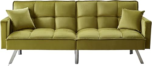 Miniatura 19 de Legend Vansen Futón convertible de terciopelo de 80 pulgadas, dos almohadas, sofá cama con 3 respaldos ajustables, sofá cama, área grande para