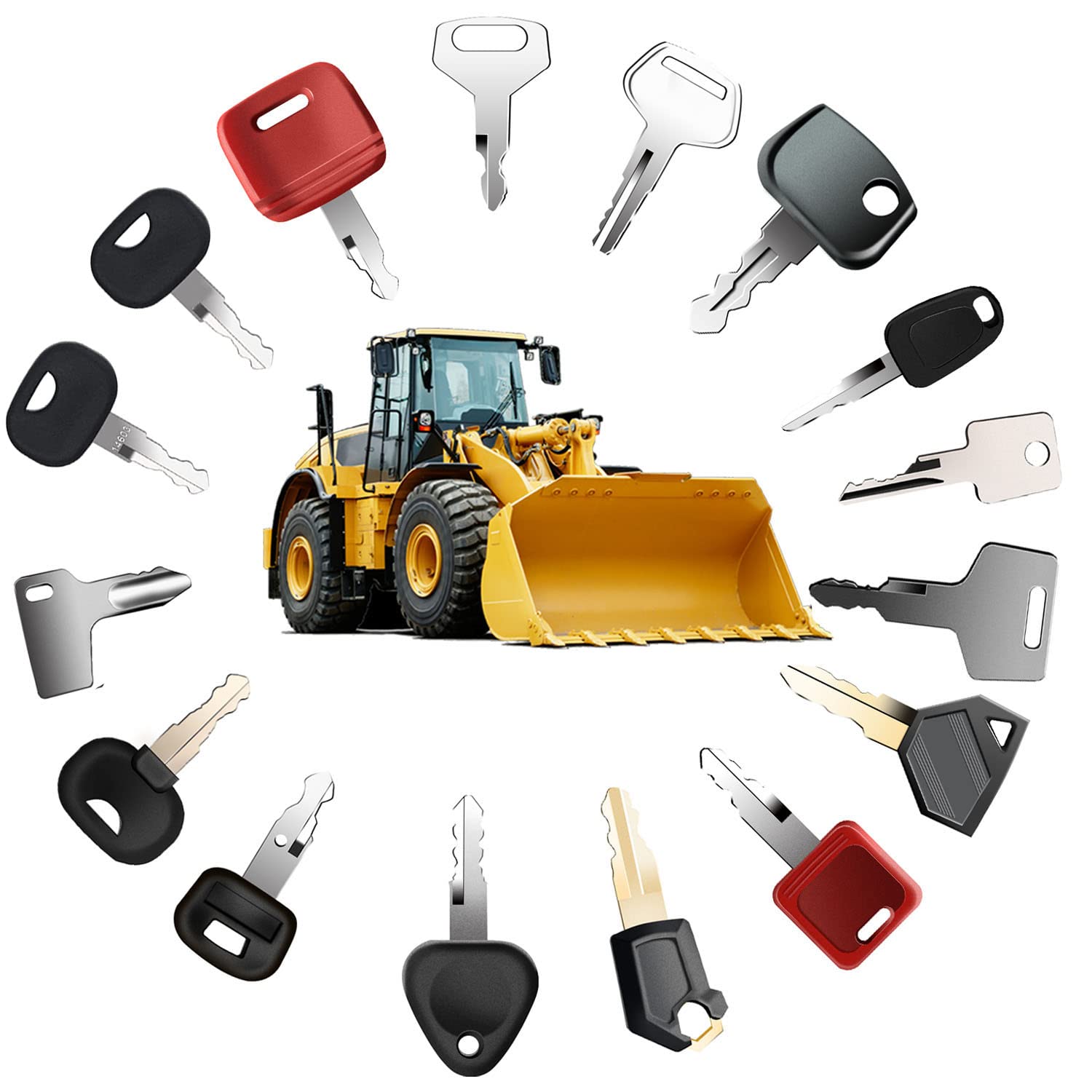 16 Pcs Ignition Keys, Excavator, Spare Keys, Building Key Kit, Master