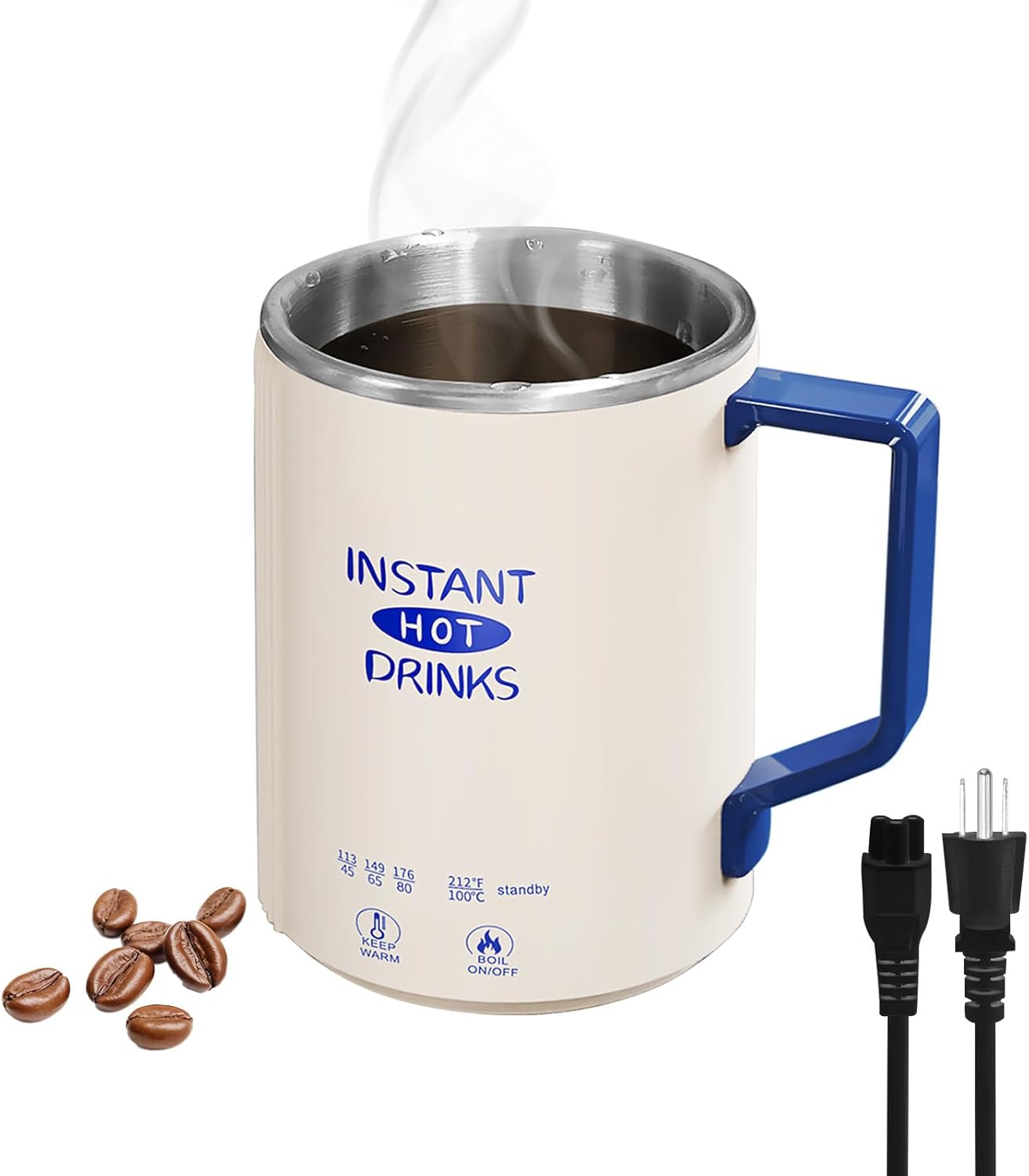 Self-Heating Coffee Mug(10.5 OZ), 4 Temperature Options, 6 Hours Smart Electric Thermal Mug, Keeps Liquids Warm or Boiling Water, Auto Stop, 300W Faster Heating