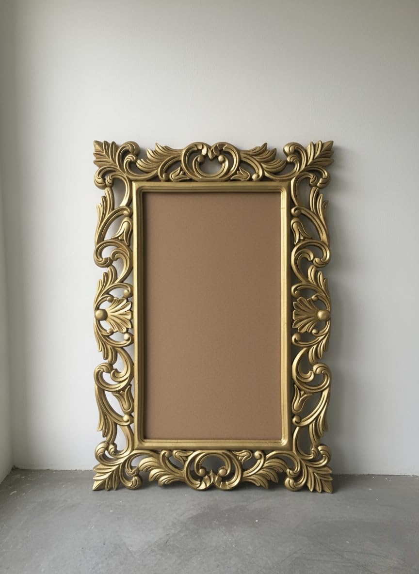 Hand Carved Wooden Mirror Frame for Home Decoration, Wall Hanging Jharokha Design Mirror Frame, Antique Gold Color, 36x24 Inch, Without Mirror-image-26