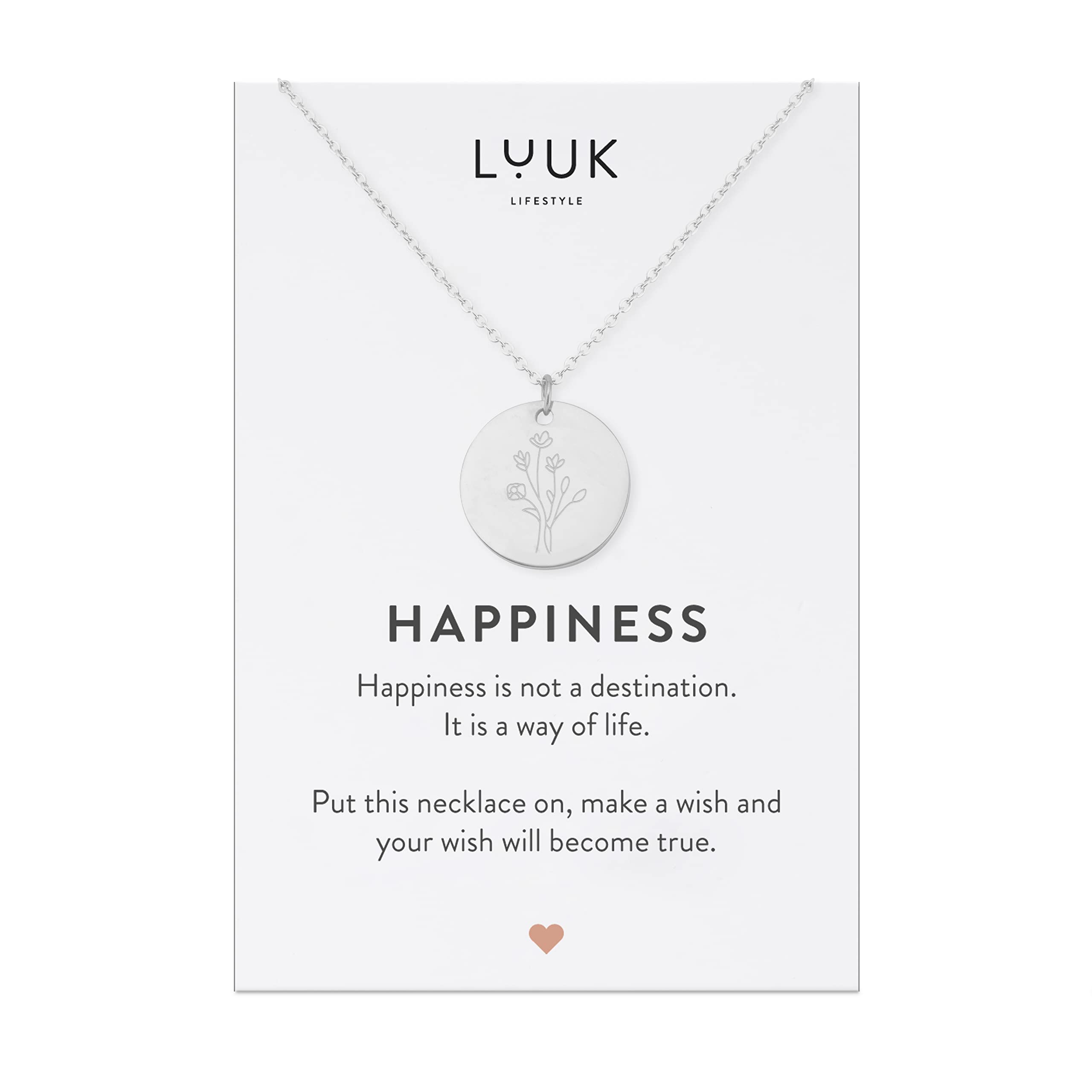 LUUK LIFESTYLE Collane con diverso Ciondolo (50 cm) in Acciaio Inossidabile e cartolina HAPPINESS, Regali per Lei, Donna, Ragazza, Moglie, Mamma, Amica, Gioielli, Argento, Oro e Oro rosa