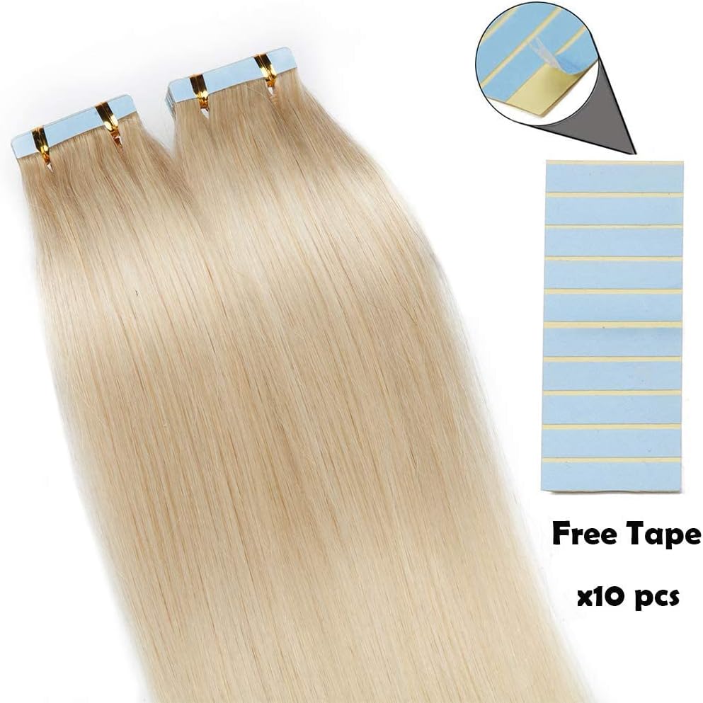 20 inch SEGO Tape in Hair Extensions Human Hair 20PCS 70 Bleach White