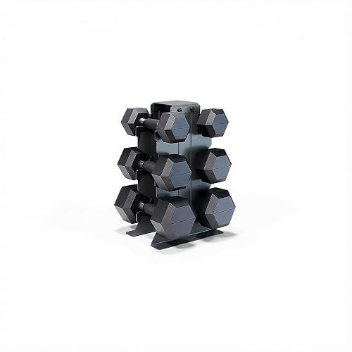 CAP Dumbbell Set with Rack, Rubber Coated Hex Free Weight Set | 100–300 lb Options, Vertical Space-Saving Storage for Home Gym Strength Training - Comfort Handle - 100 lb Set - Black Rack