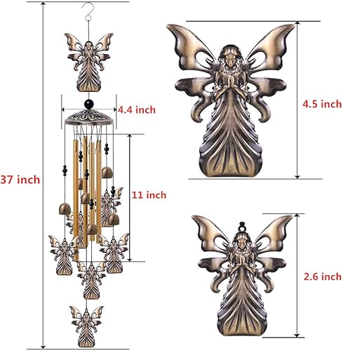 Miniatura 3 de Campanillas de viento de ángel de jardín para decoración interior y exterior, con 4 tubos, 6 campanas, 7 ángeles, campanillas de viento románticas,
