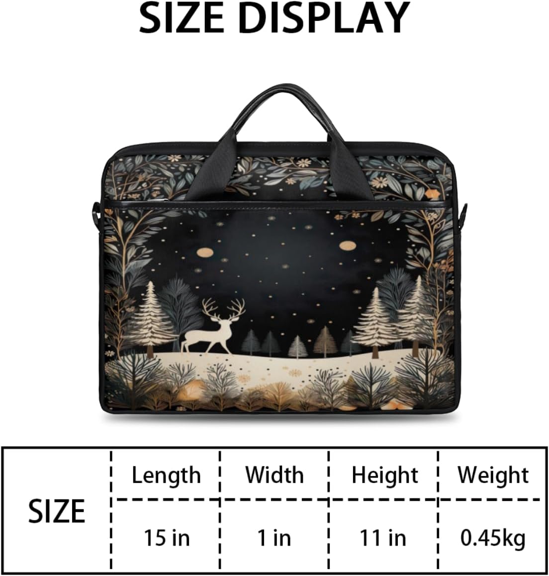 Scene Forest Deer Christmas Laptop Shoulder Bag for Men Women Slim Briefcase Messenger Bag Waterproof 15.6 Inch Laptop Bag Carrying Case Fit 14-15.6 Inch Notebook Computer Tablet