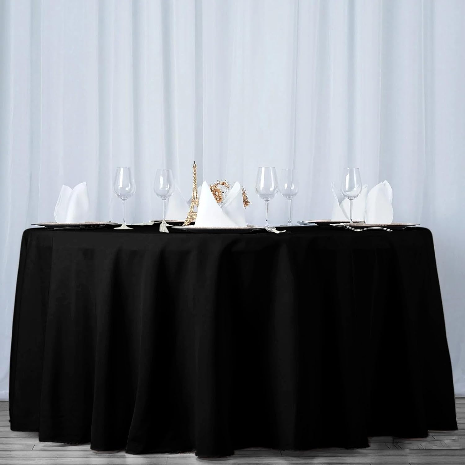 Efavormart Fire Retardant Black Tablecloth 108" Seamless Premium Polyester Round Table Cover