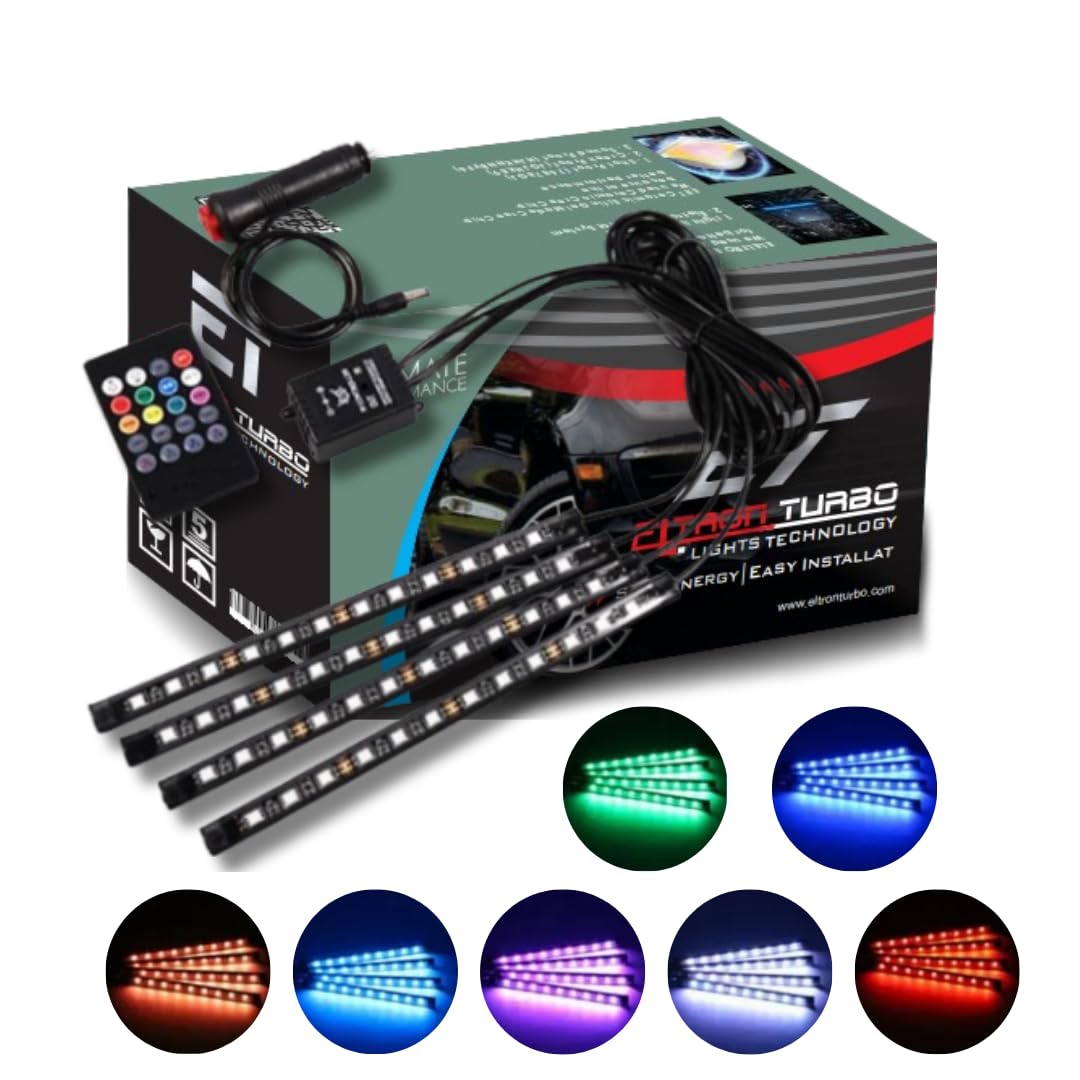 ELTRON TURBO LED Atmosphere Lamp Decorative Car LED Strip Light, Car Interior Light Strip, Universal Fit for all Car Models 10W 12V (Multi-Colour) (Pack of 4)