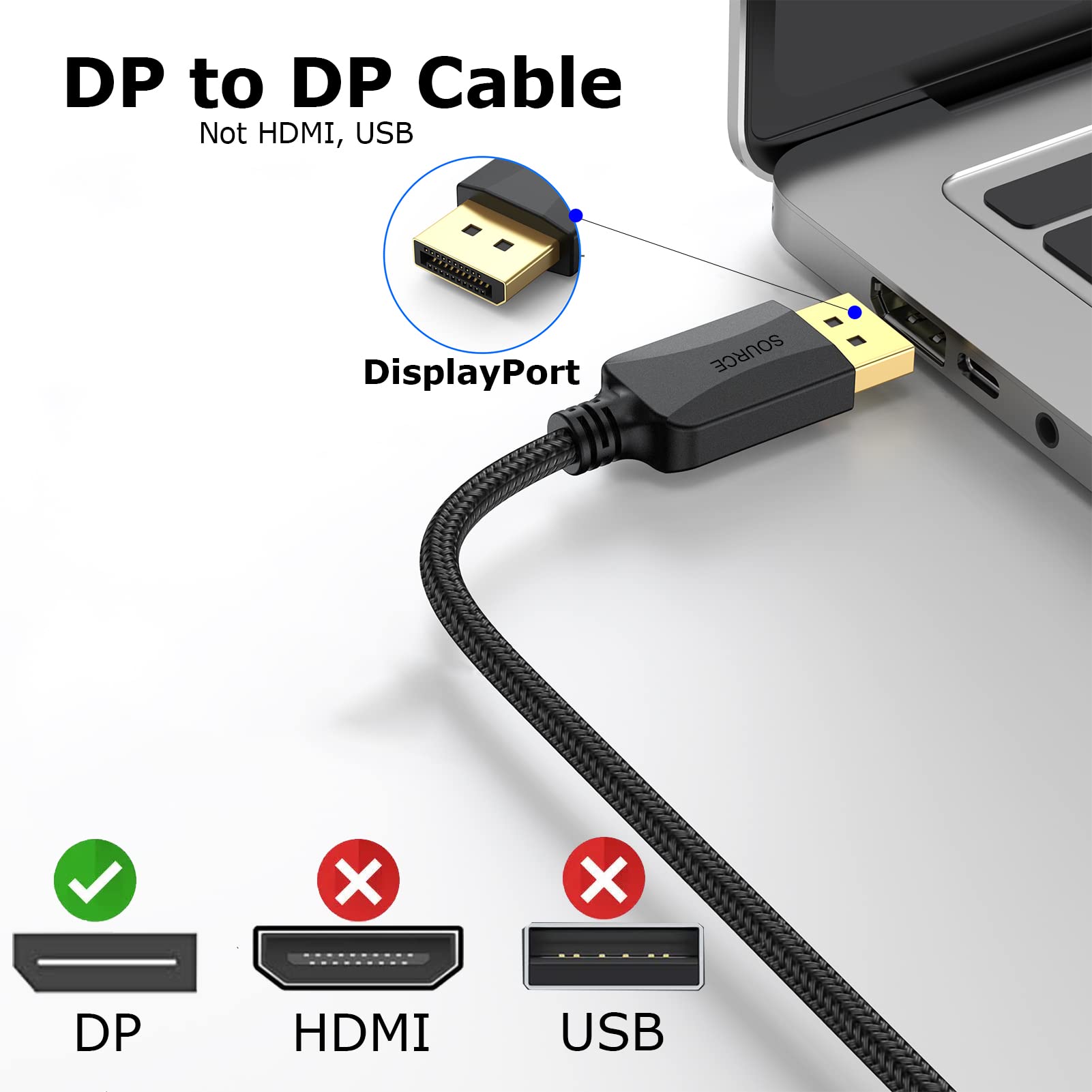 Cavo DisplayPort, confezione da 20, 1,8 m, cavo sottile DP a DP 1.2, [4K a 60Hz, 2K a 165Hz, 2K a 144Hz] Cavo intrecciato per computer, laptop, docking station monitor e altro ancora